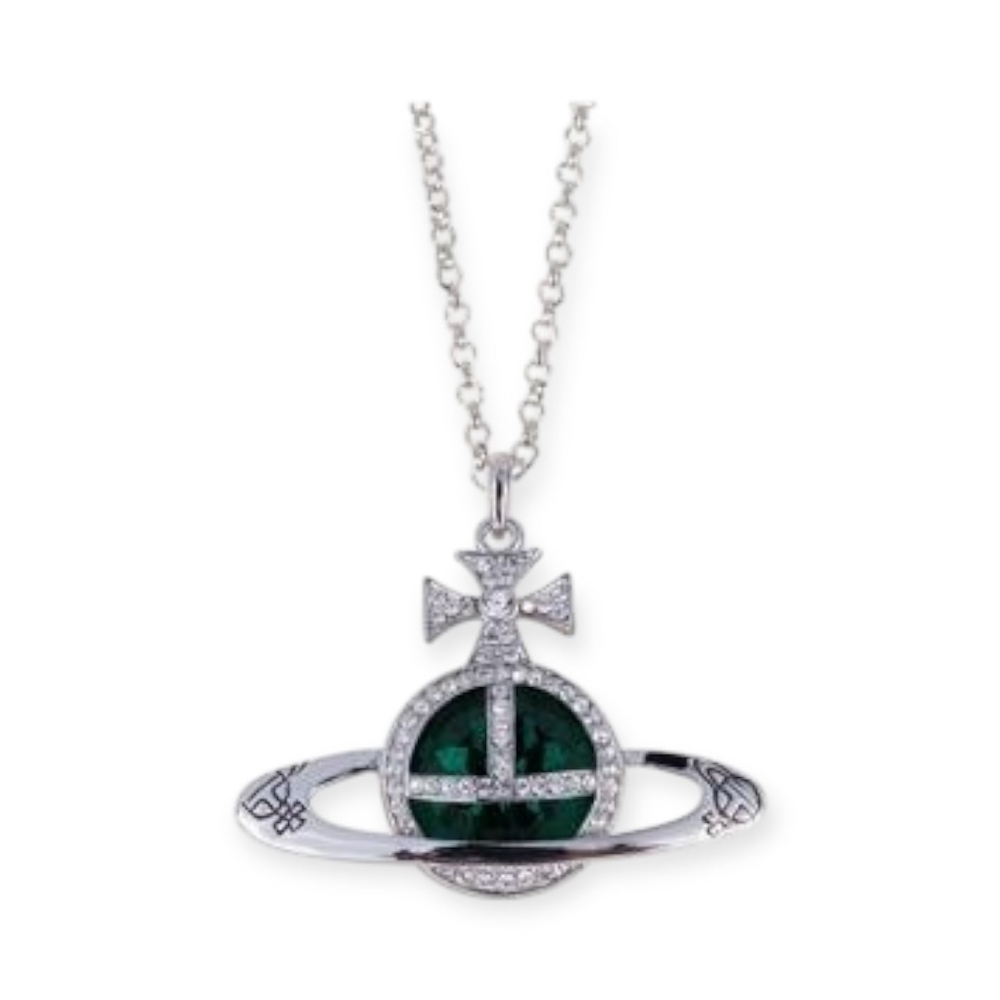 Colored Gem Engraved Orb Orbit Pendant Necklace (6 Colors)