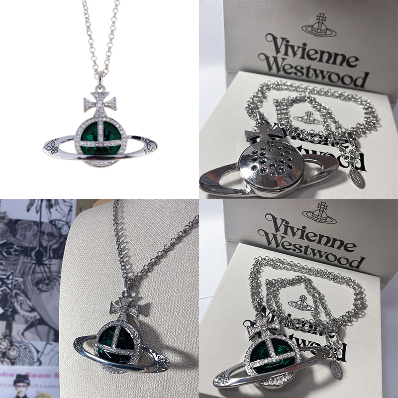 Colored Gem Engraved Orb Orbit Pendant Necklace (6 Colors)