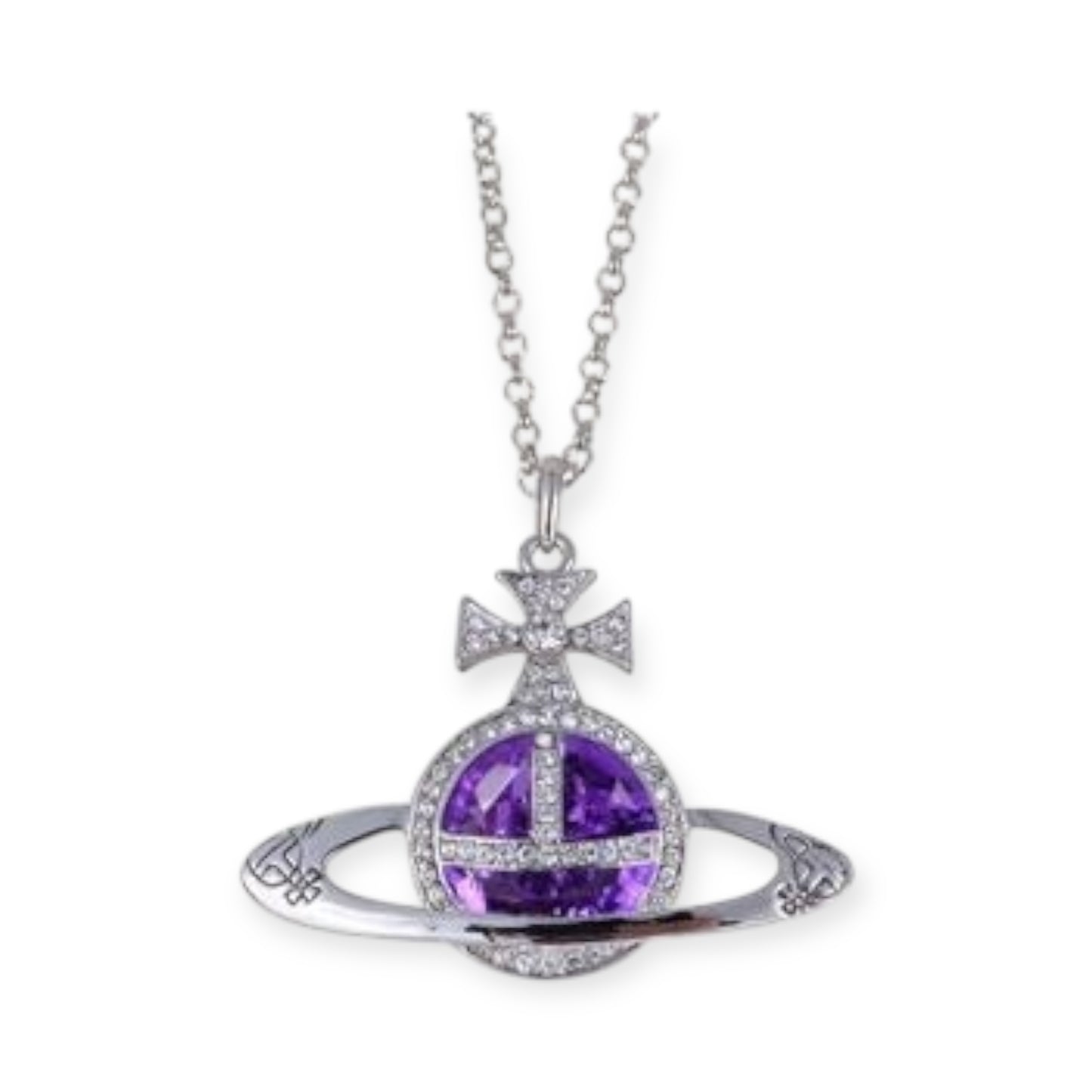 Colored Gem Engraved Orb Orbit Pendant Necklace (6 Colors)