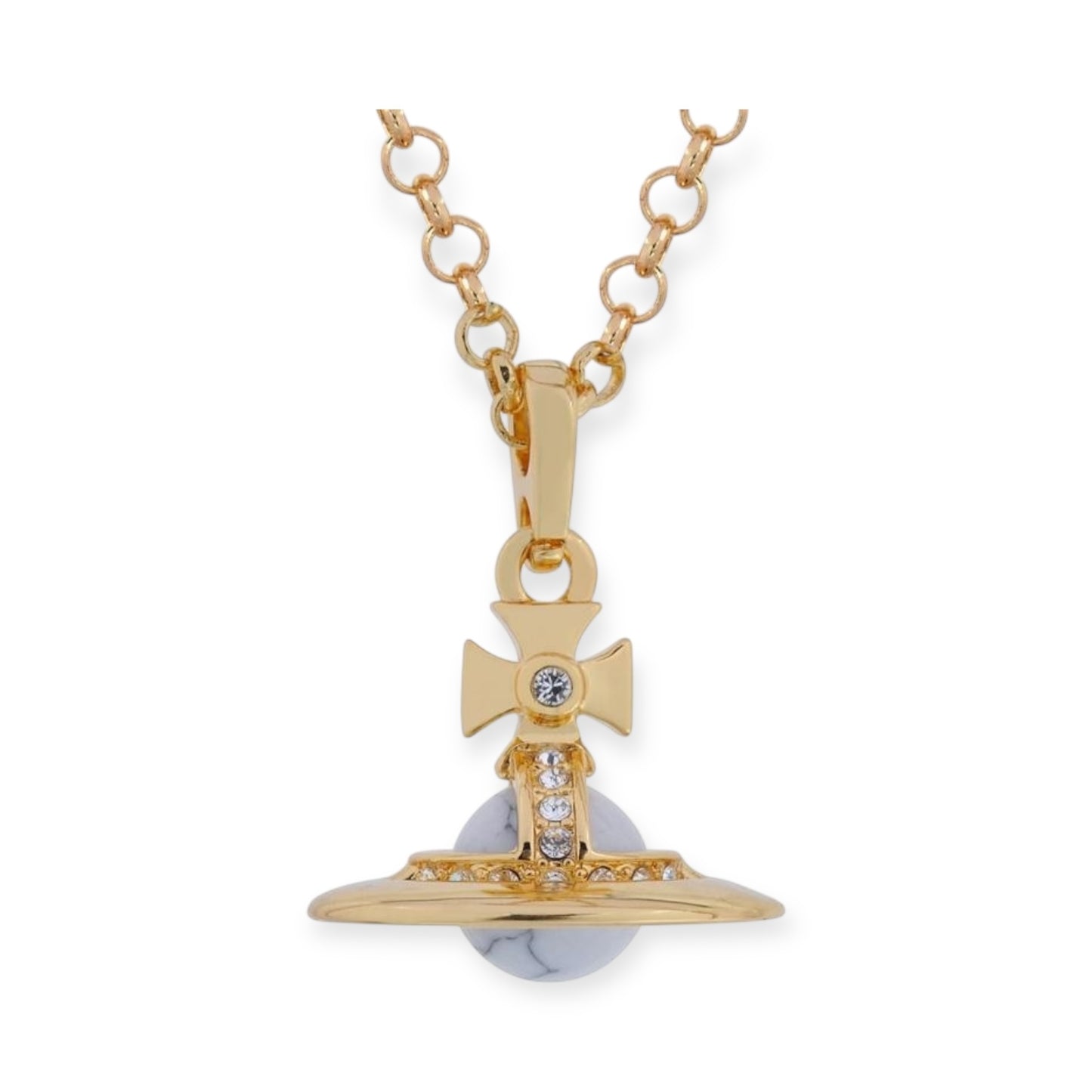 Gold & Silver Marble Design Orb Necklace (20MM & 10MM)