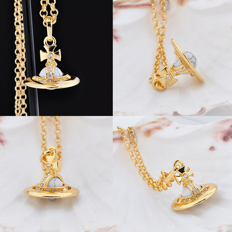 Gold & Silver Marble Design Orb Necklace (20MM & 10MM)