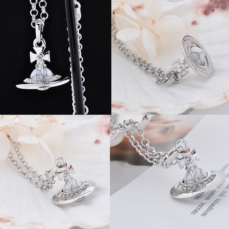 Gold & Silver Marble Design Orb Necklace (20MM & 10MM)