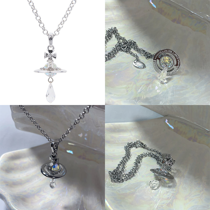 Crystal Orb Water Drop Pendant Necklace (4 Colors)