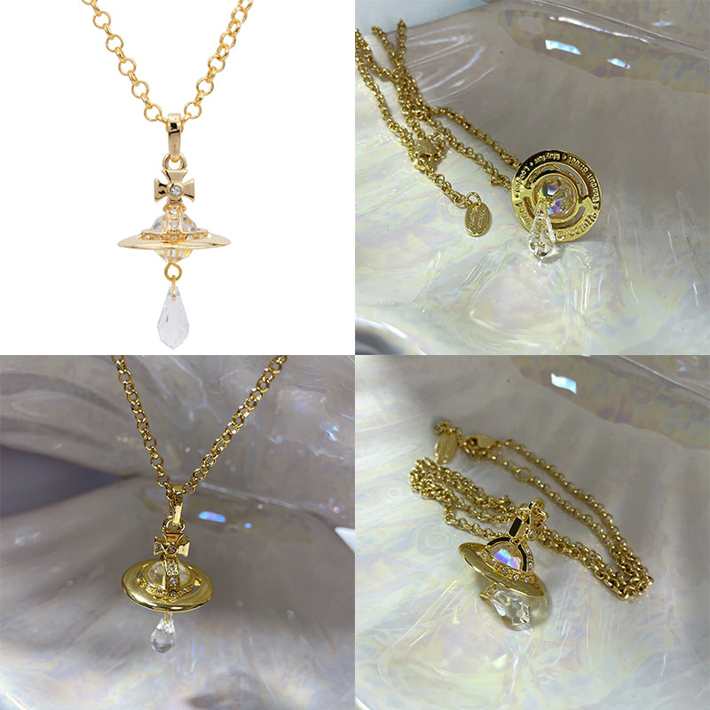 Crystal Orb Water Drop Pendant Necklace (4 Colors)