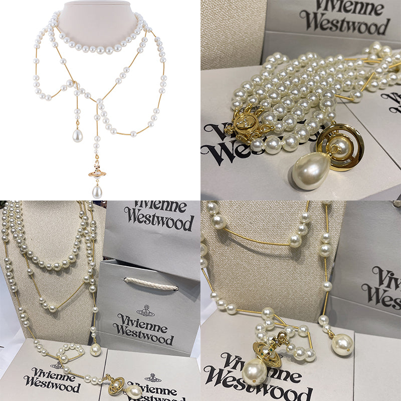 Multi Link Broken Pearl Water Drop Necklace Gold & Silver (2 colors)