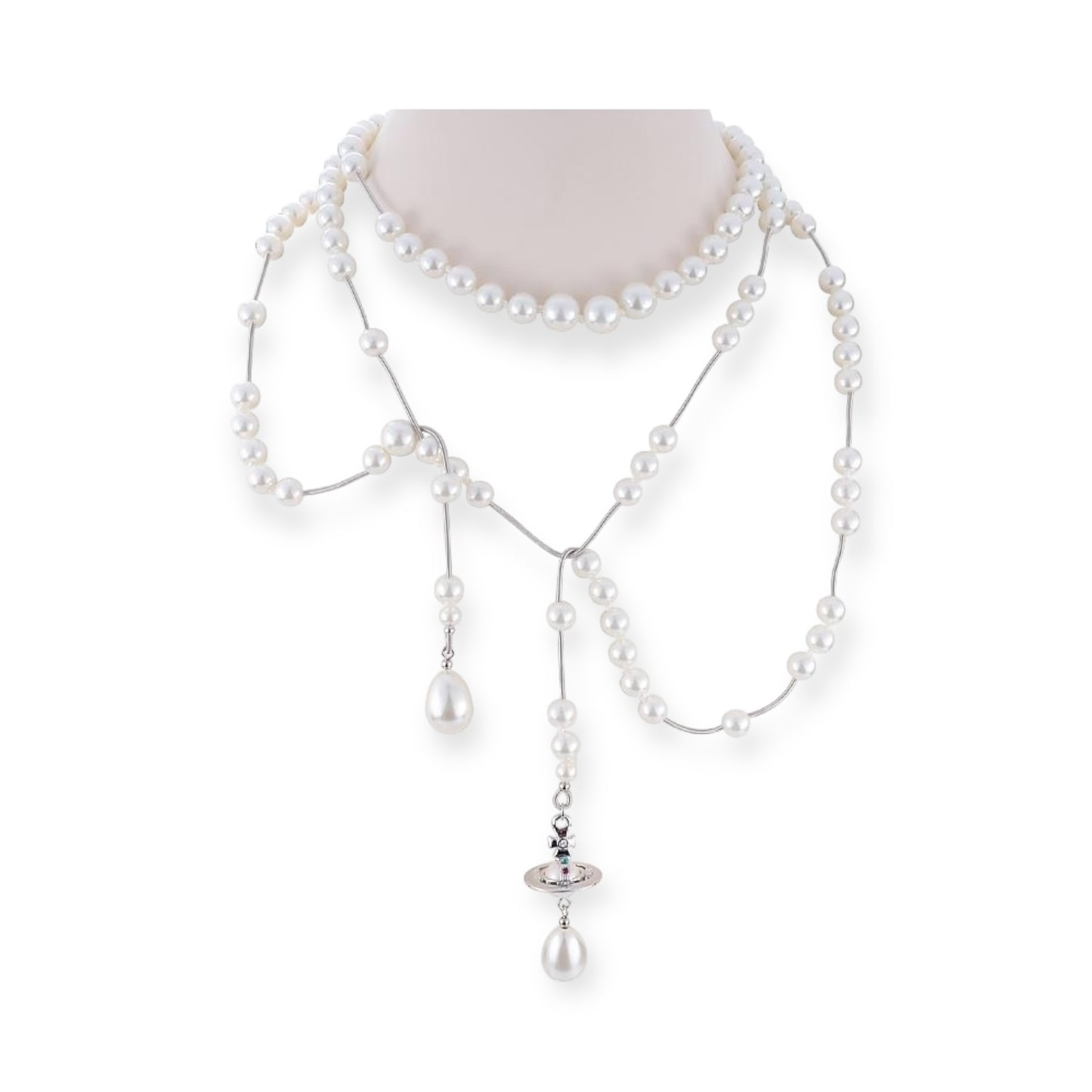 Multi Link Broken Pearl Water Drop Necklace Gold & Silver (2 colors)