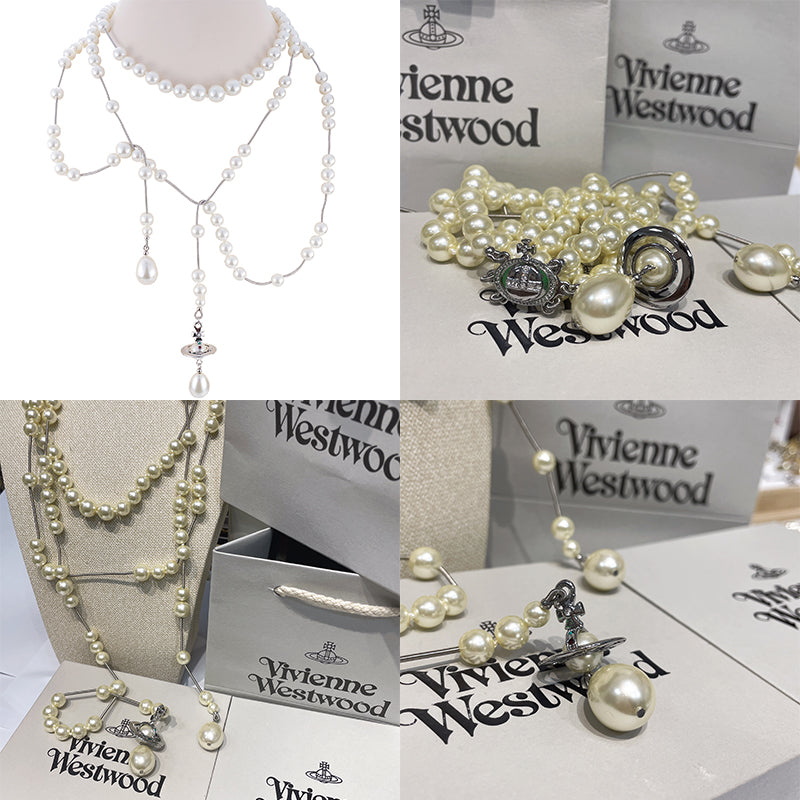 Multi Link Broken Pearl Water Drop Necklace Gold & Silver (2 colors)