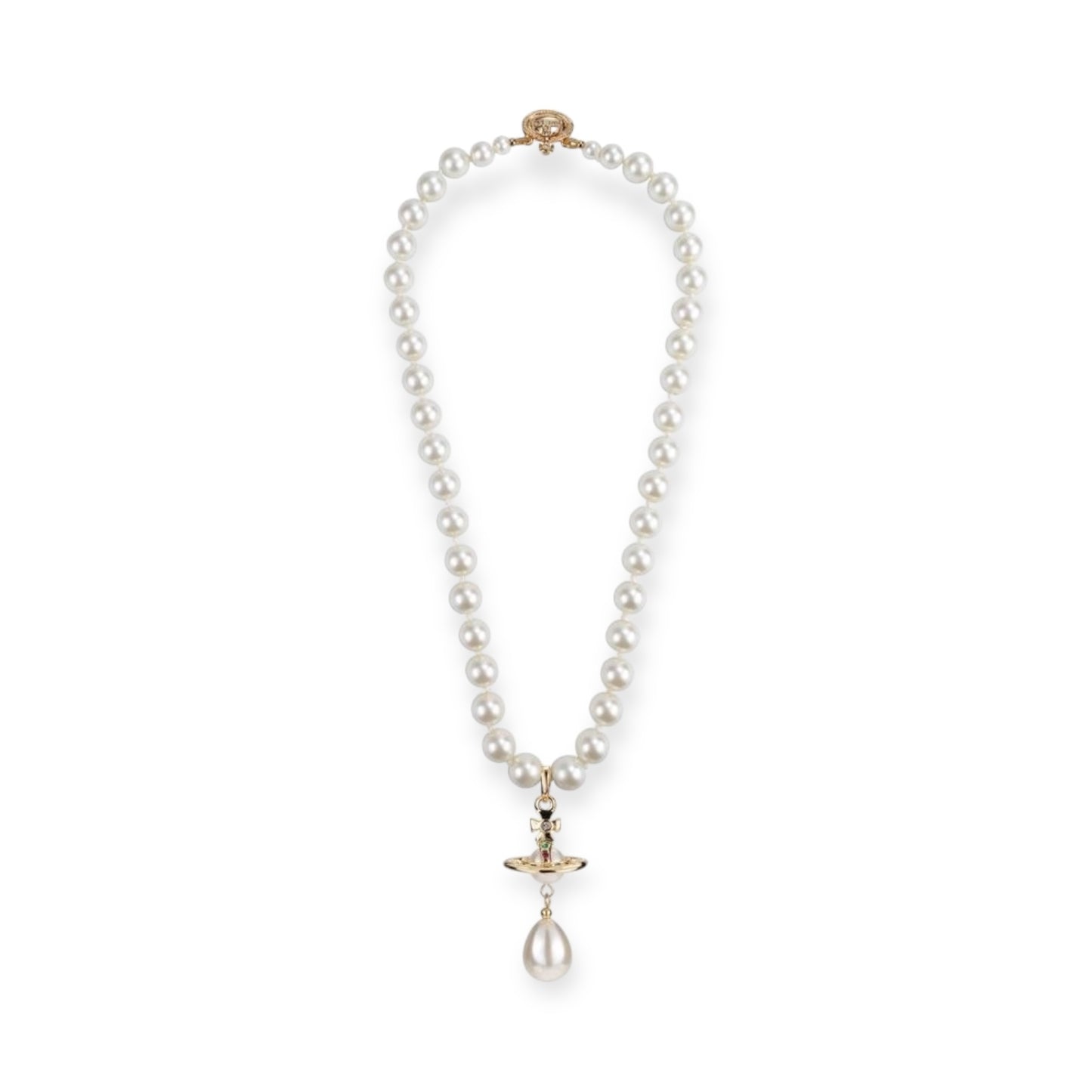 Beaded Tear Drop Pearl Orb Pendant Necklace Gold & Silver (2 colors)