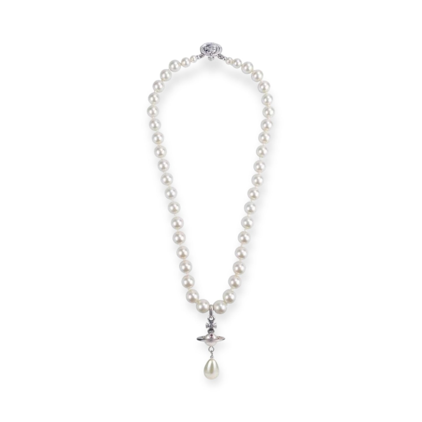 Beaded Tear Drop Pearl Orb Pendant Necklace Gold & Silver (2 colors)