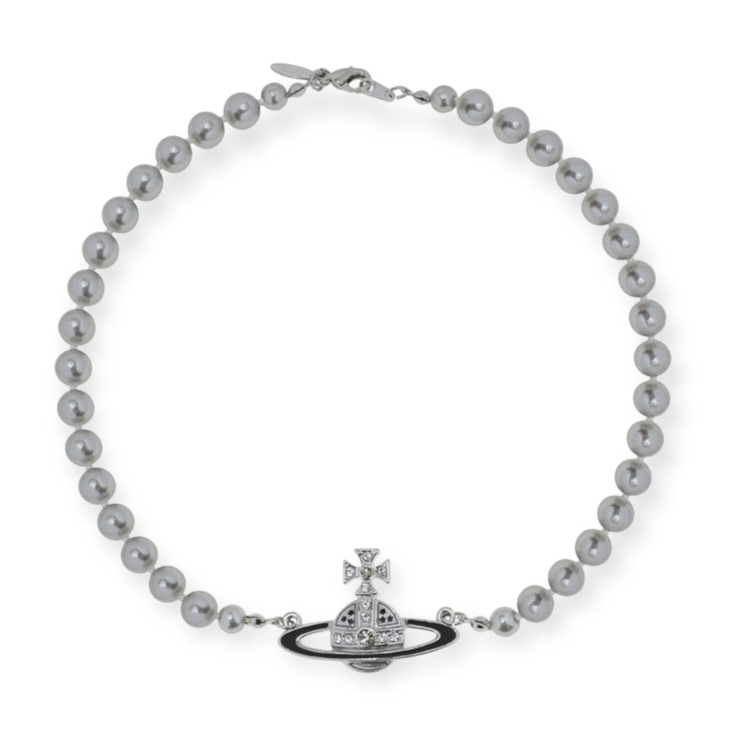 Pearl Beaded Black & Silver Star Studded Pendant Necklace