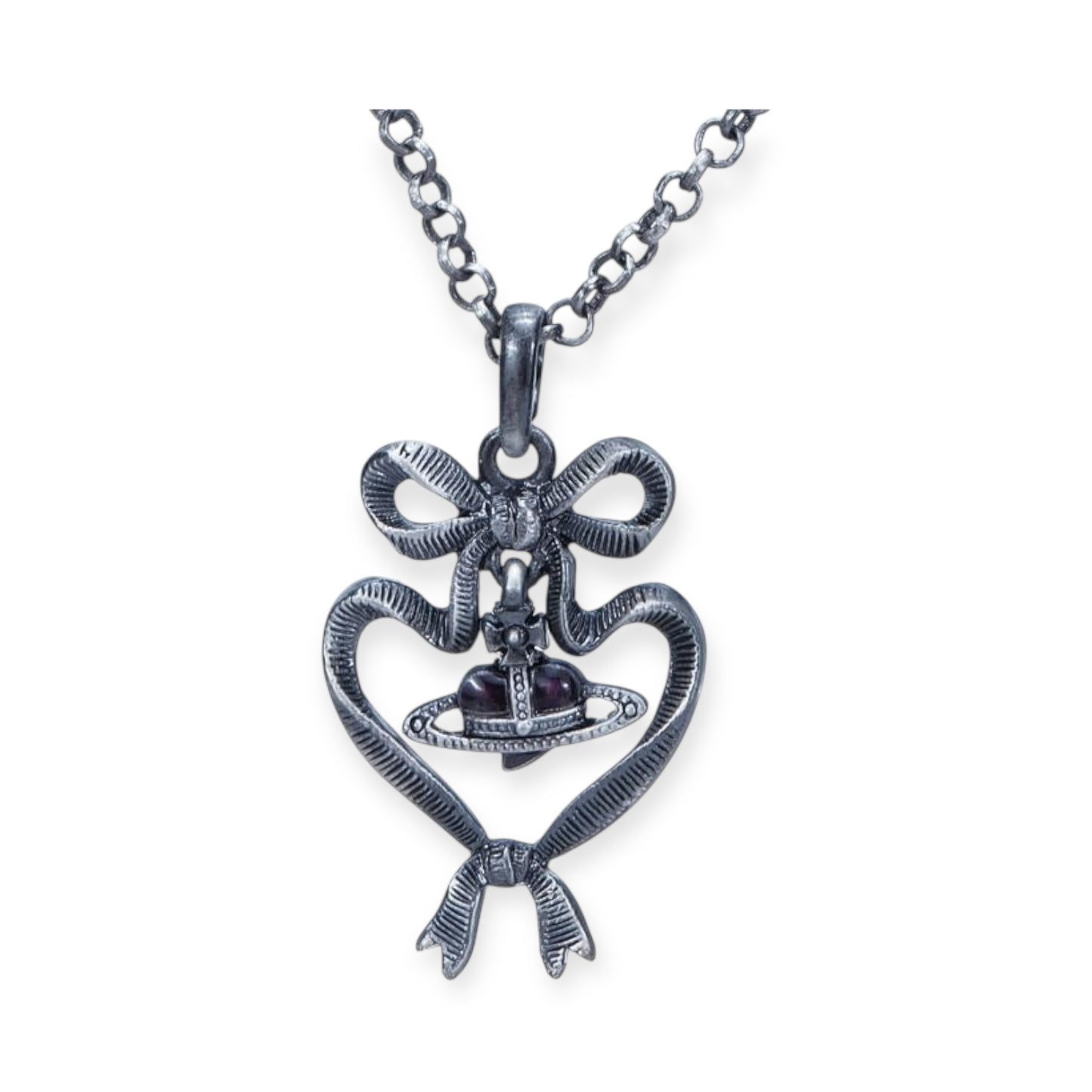 Double Ribbon Heart Gem Pendant Necklace (2 colors)