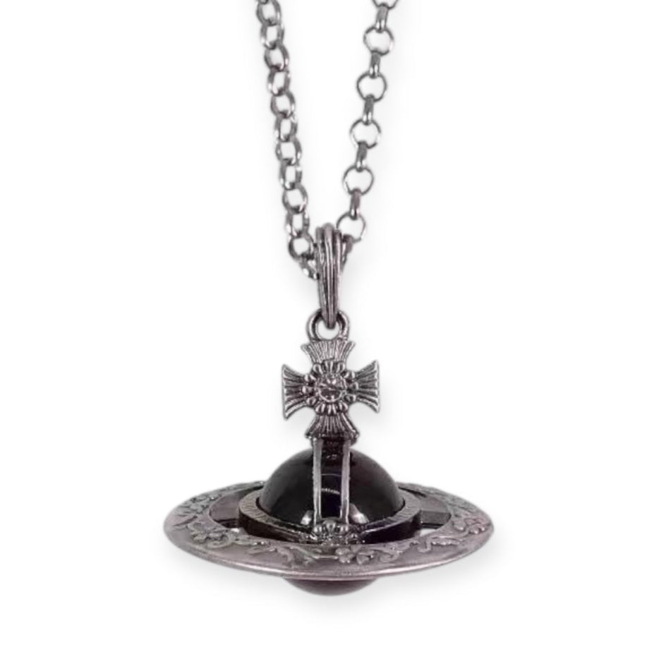 Detailed Gothic Orb Pendant Necklaces Purple & Dark Silver Colorways (20MM & 10MM)