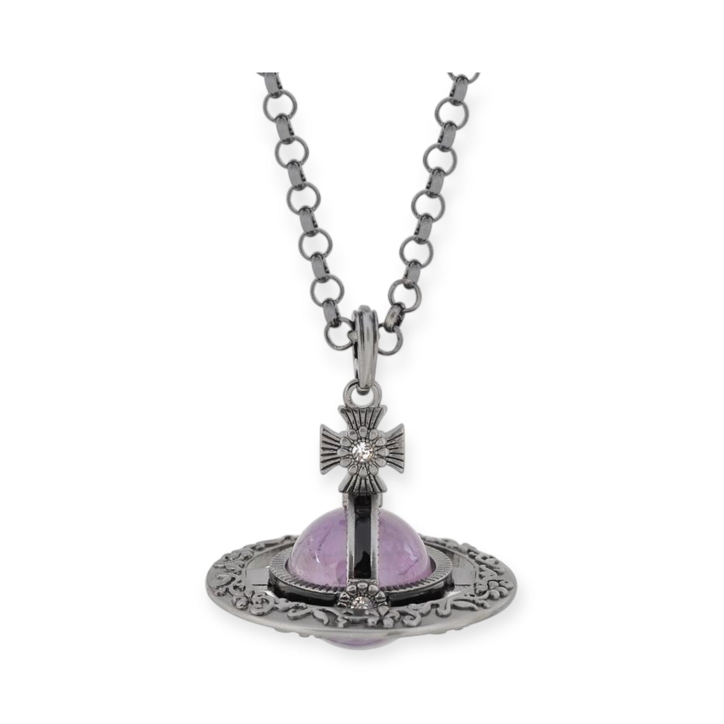 Detailed Gothic Orb Pendant Necklaces Purple & Dark Silver Colorways (20MM & 10MM)