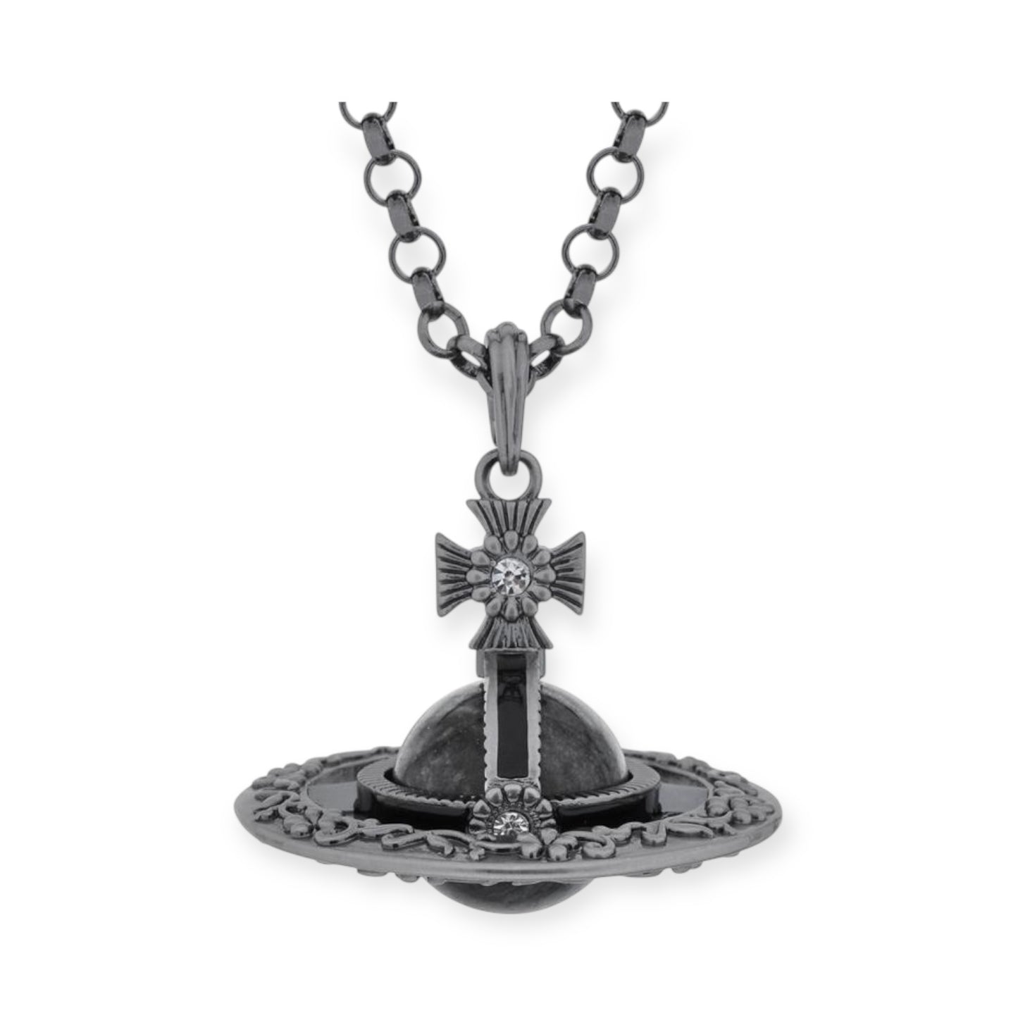 Detailed Gothic Orb Pendant Necklaces Purple & Dark Silver Colorways (20MM & 10MM)