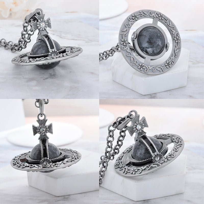 Detailed Gothic Orb Pendant Necklaces Purple & Dark Silver Colorways (20MM & 10MM)