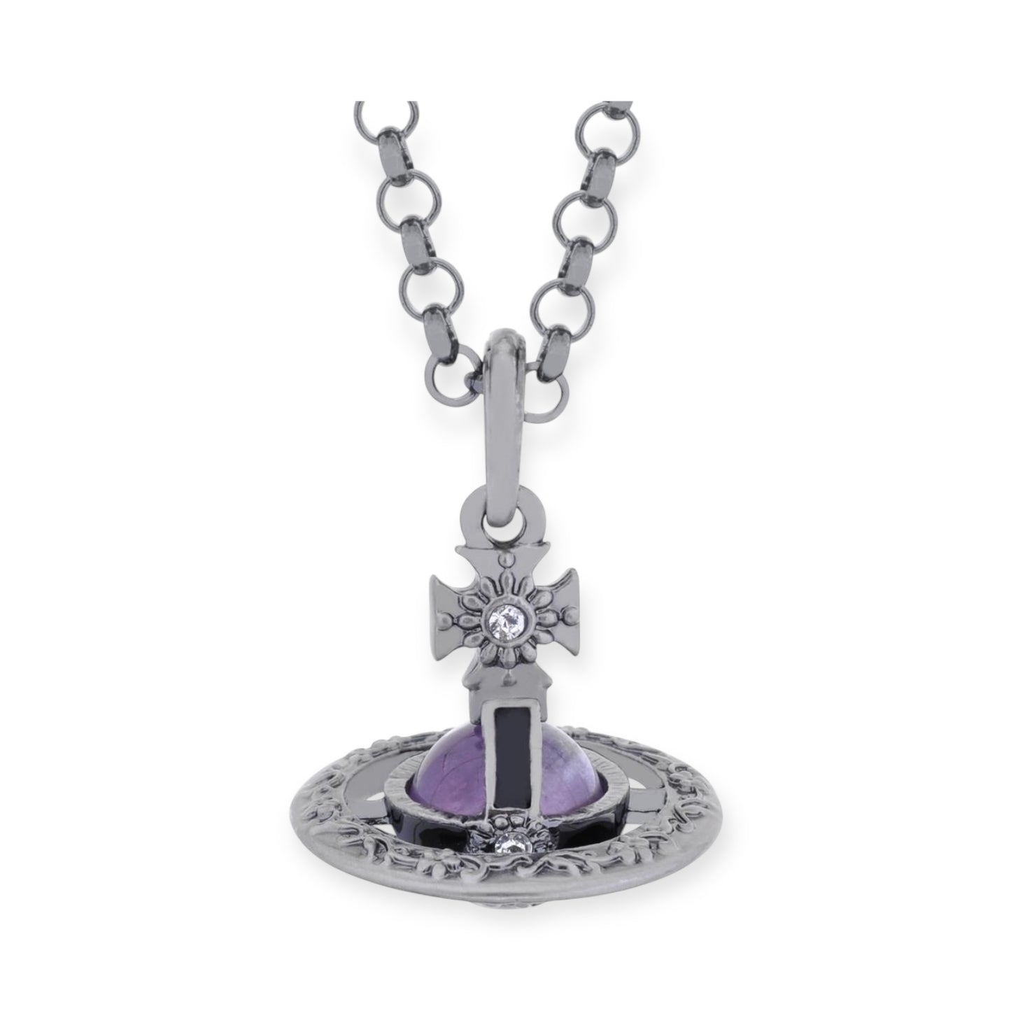 Detailed Gothic Orb Pendant Necklaces Purple & Dark Silver Colorways (20MM & 10MM)
