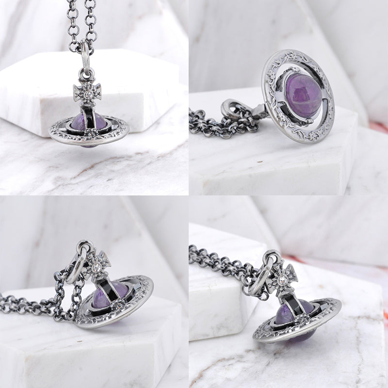 Detailed Gothic Orb Pendant Necklaces Purple & Dark Silver Colorways (20MM & 10MM)