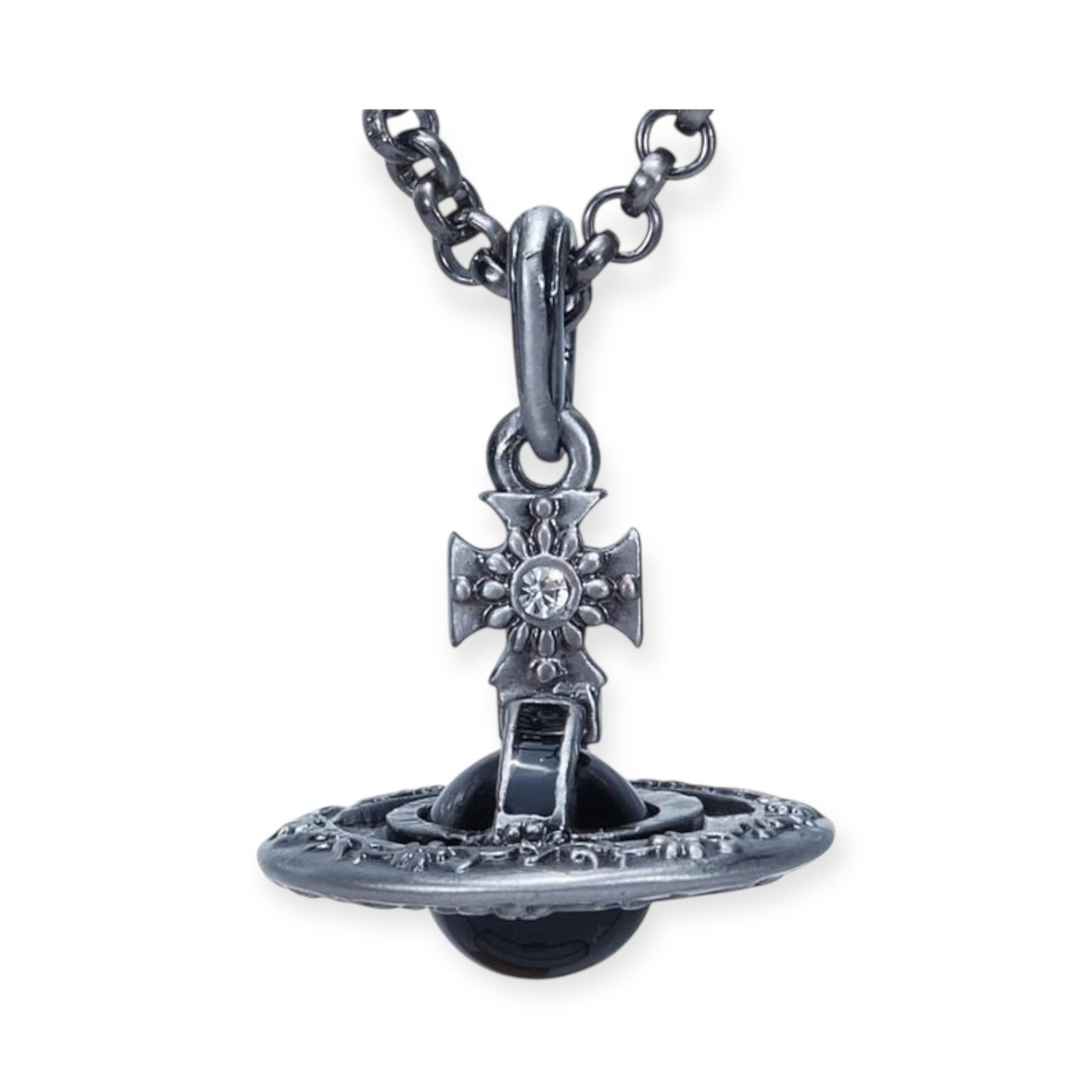 Detailed Gothic Orb Pendant Necklaces Purple & Dark Silver Colorways (20MM & 10MM)