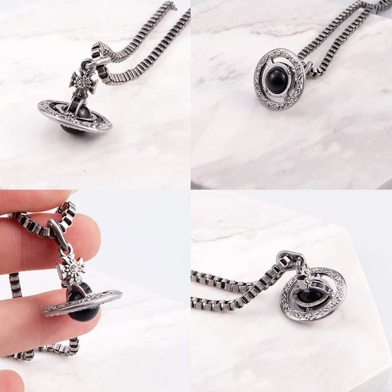 Detailed Gothic Orb Pendant Necklaces Purple & Dark Silver Colorways (20MM & 10MM)