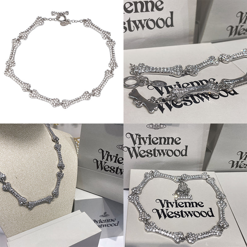 Multi Bones Silver Gem Studded Choker Necklace