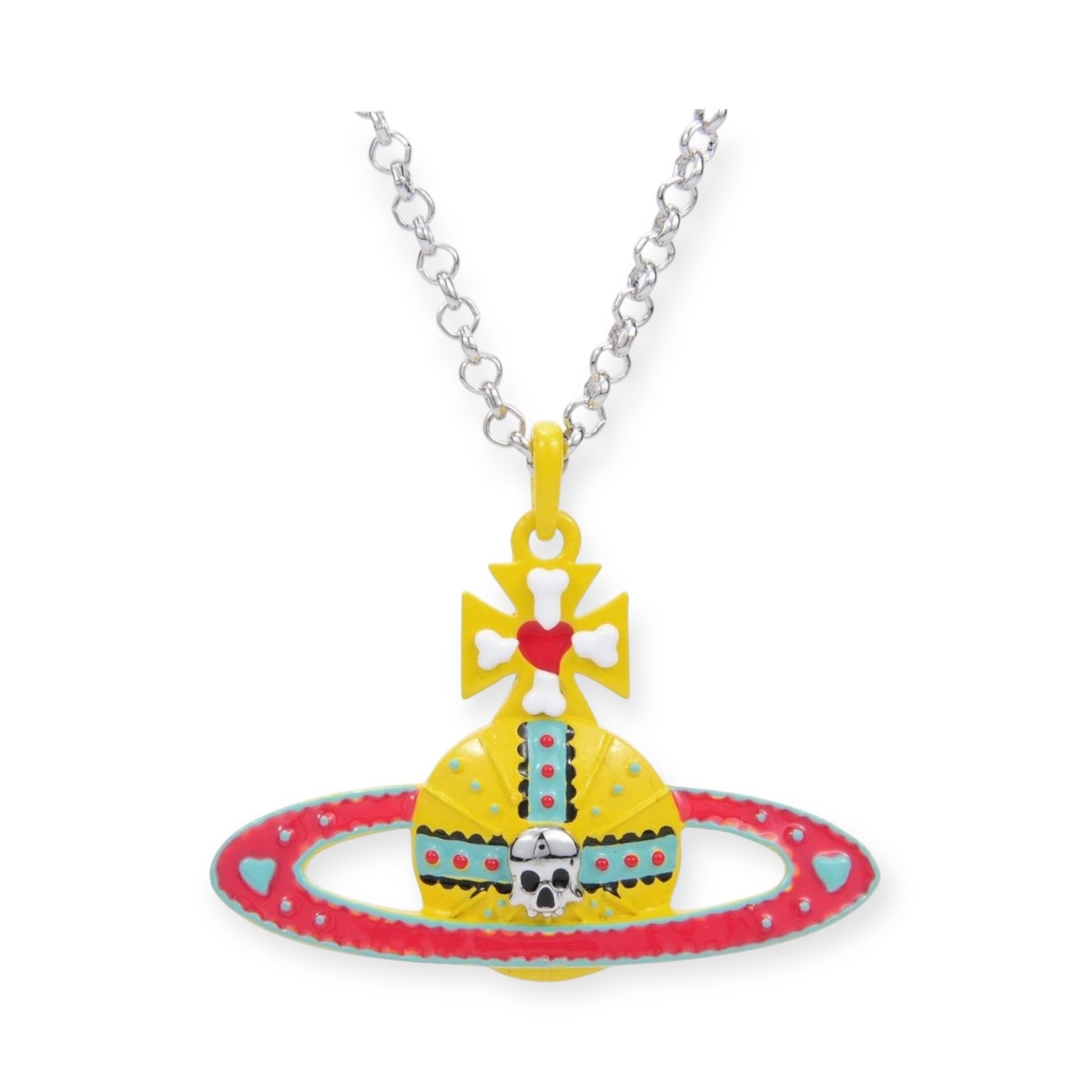 Cinco De Mayo Celebration Skull Yellow & Red Pendant Orb Necklace