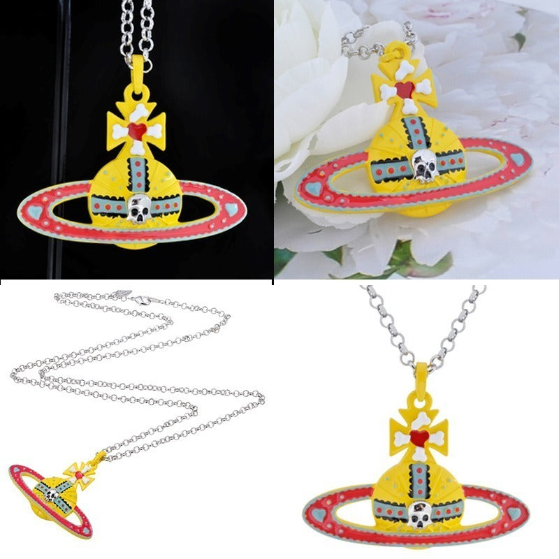 Cinco De Mayo Celebration Skull Yellow & Red Pendant Orb Necklace