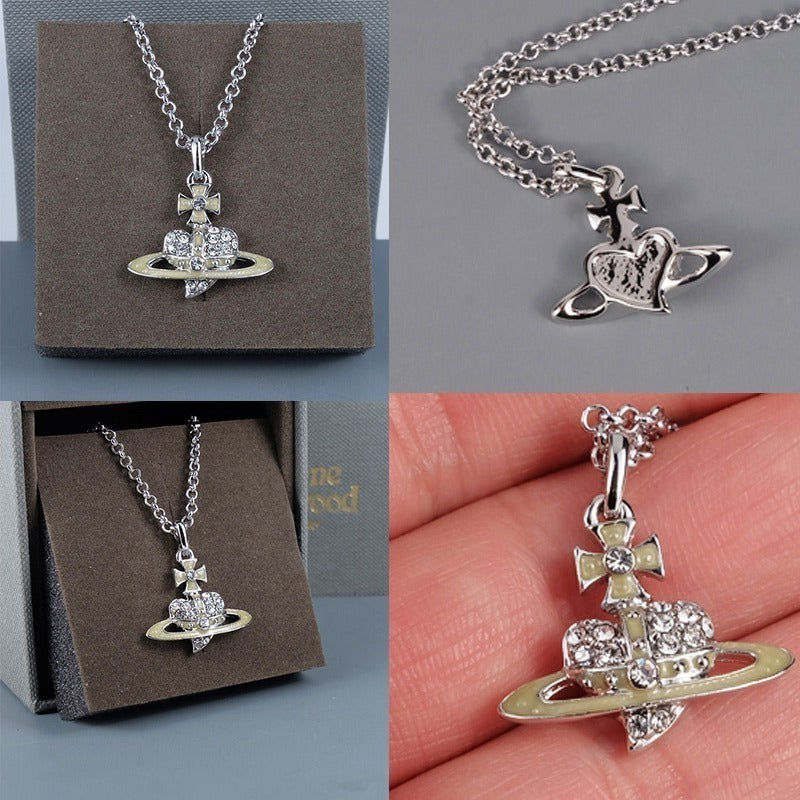 Heart Shape Yellow & Silver Orb Pendant Necklace