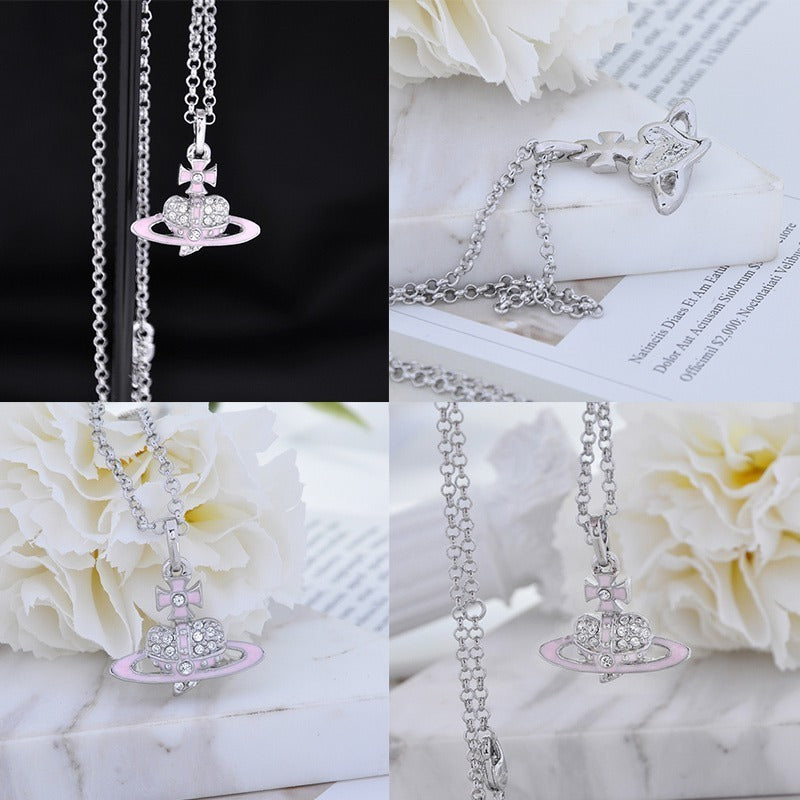 Heart Shaped Mini Gem Studded 10MM Pendant Orb Necklace (2 colors)