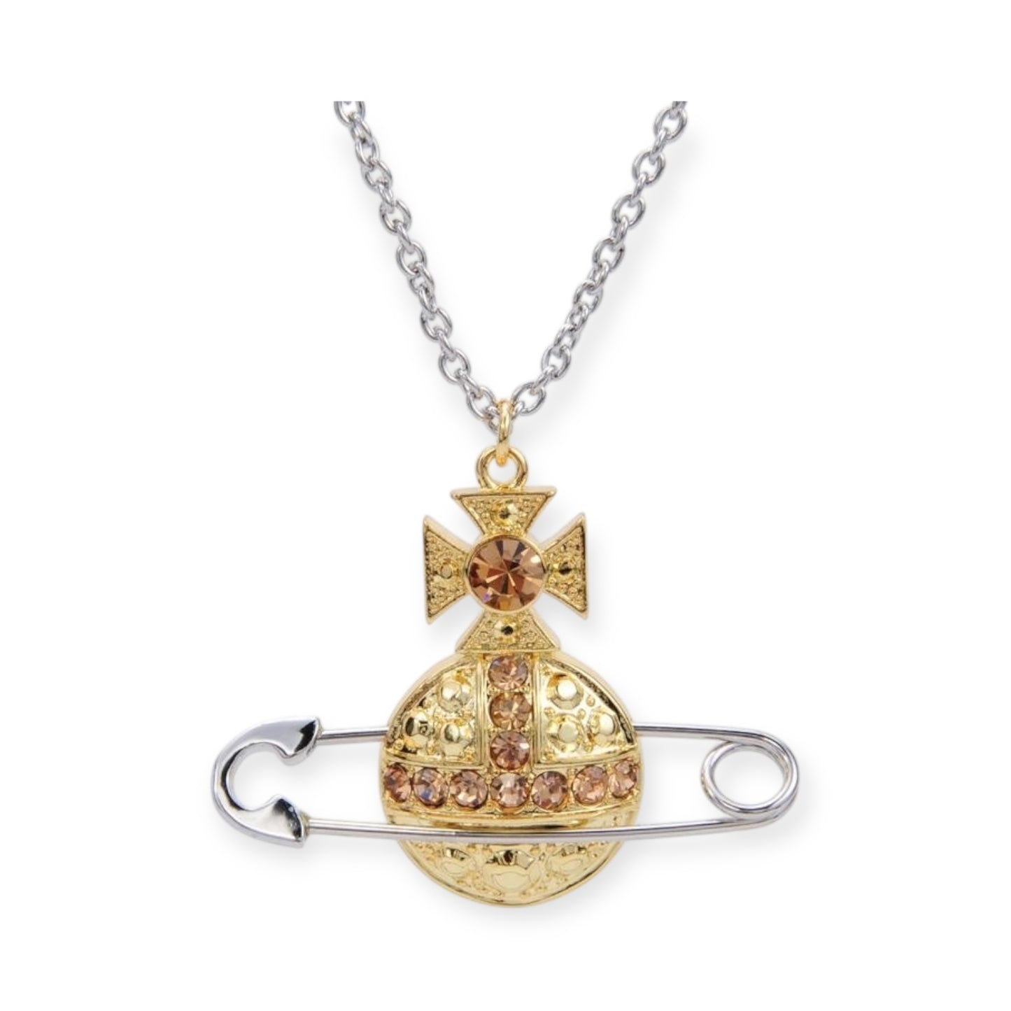 Safety Pin Gold Silver Orb Necklace