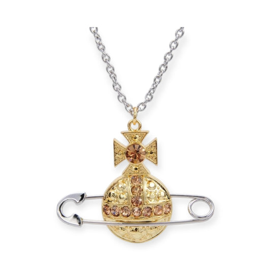 Safety Pin Gold Silver Orb Necklace