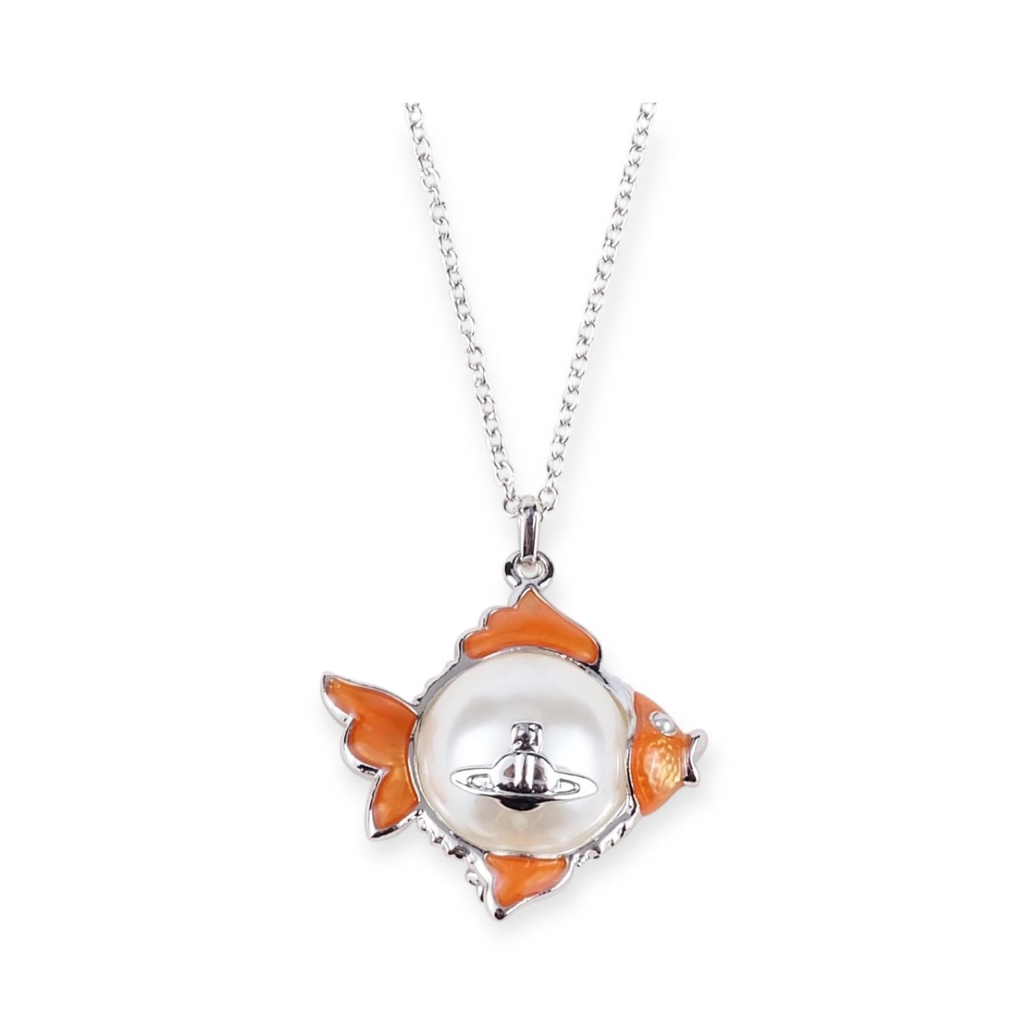 Fish Pearl Orange Pendant Necklace