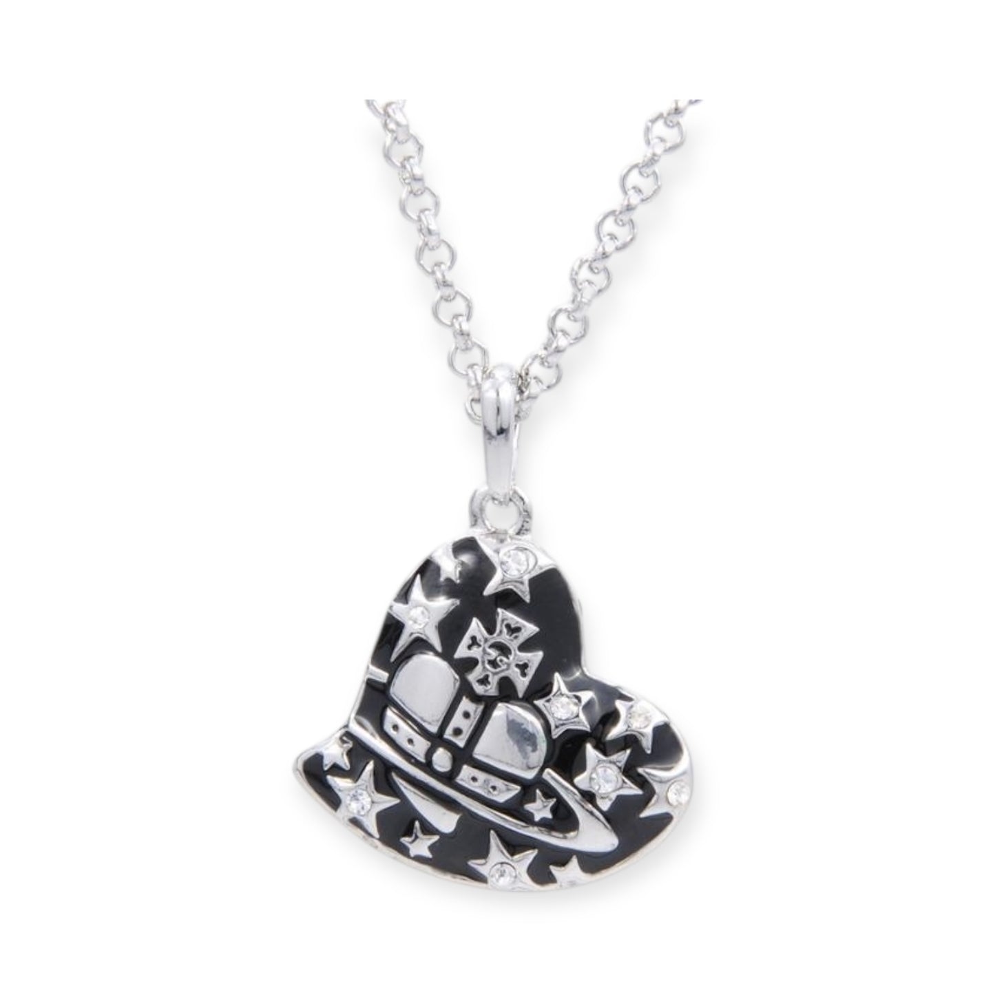 Heart Shape Asymmetrical Hanging Star Gem Studded Pendant Necklace (3 Colors)