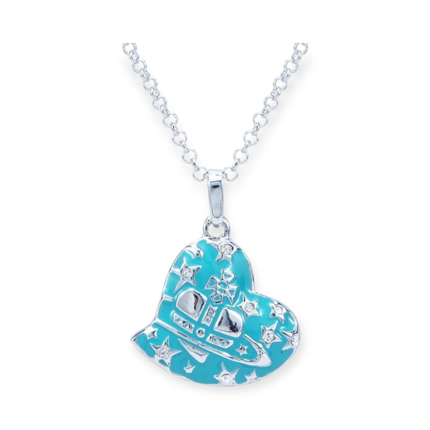 Heart Shape Asymmetrical Hanging Star Gem Studded Pendant Necklace (3 Colors)