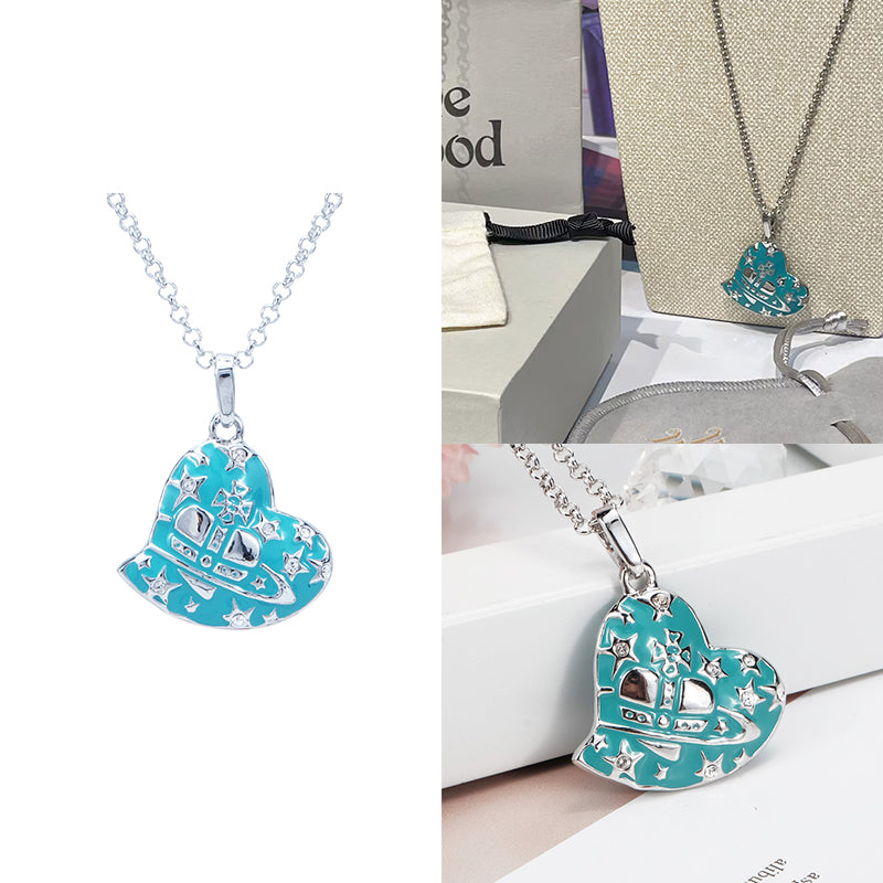 Heart Shape Asymmetrical Hanging Star Gem Studded Pendant Necklace (3 Colors)