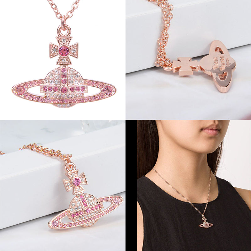 Gem Studded 2D Orb Pendant Necklace (5 Colors)