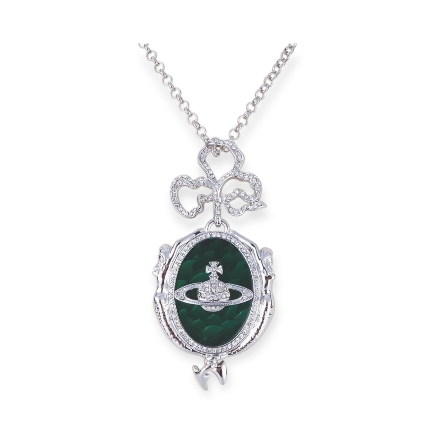 Dark Silver Emerald Green Orb Pendant Necklace