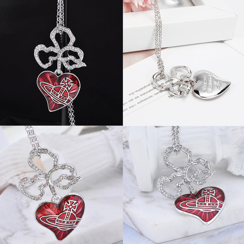 Heart Shaped Floral Pendant Necklace Blue & Red (2 Colors)