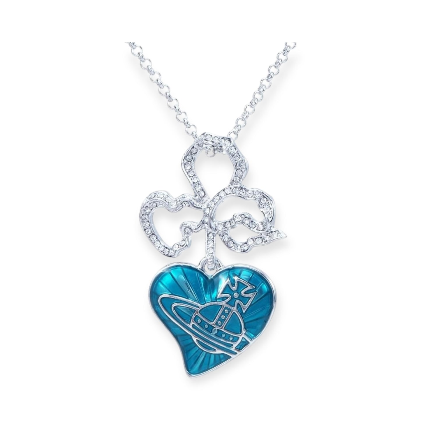Heart Shaped Floral Pendant Necklace Blue & Red (2 Colors)