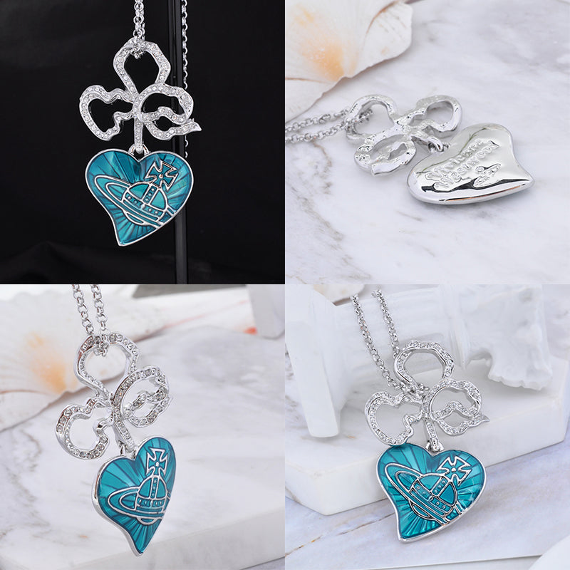Heart Shaped Floral Pendant Necklace Blue & Red (2 Colors)