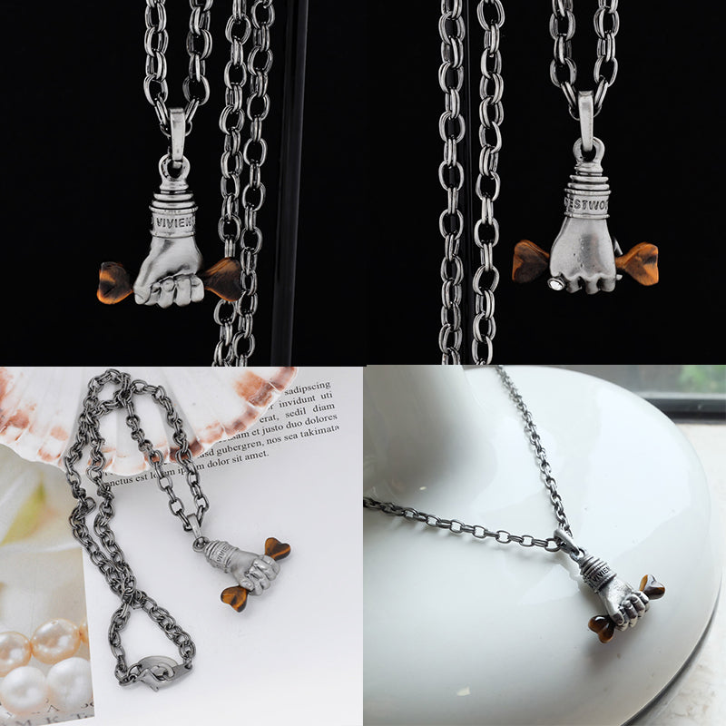 Hand Hold Wooden Bone Ash Silver Pendant Necklace