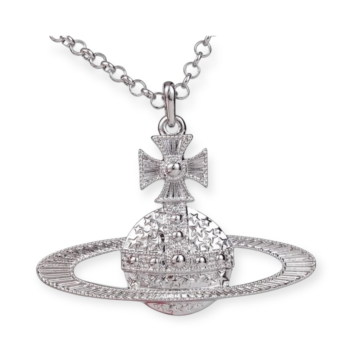 Star Studded Design Silver Orb Pendant Necklace