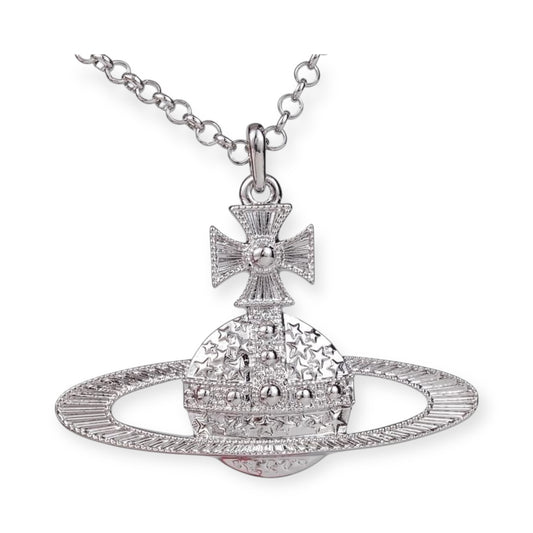 Star Studded Design Silver Orb Pendant Necklace