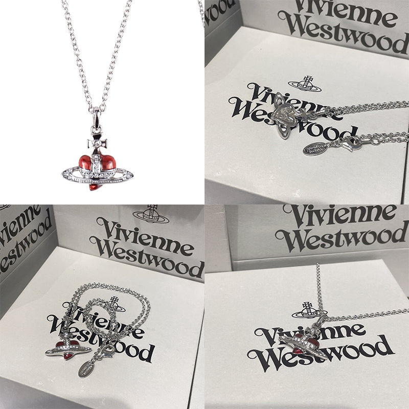 Mini Heart Shape Shaped Orb Design Pendant Silver Chain Necklace (5 Colors)