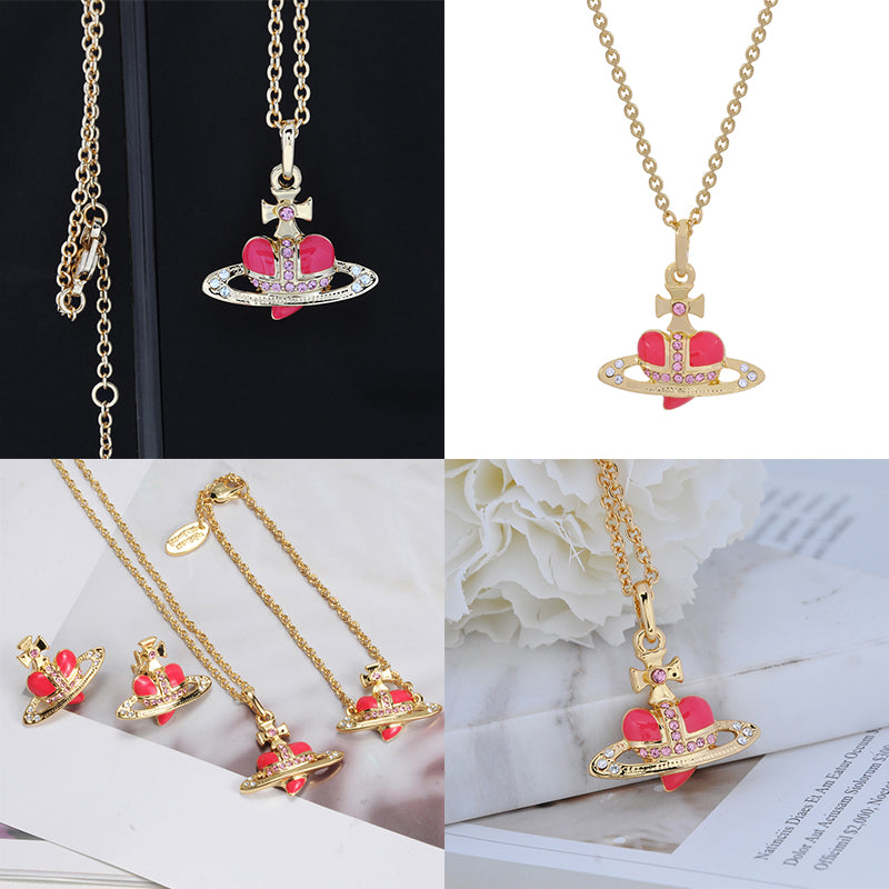 Mini Heart Shape Shaped Orb Design Gold Chain Necklace (7 Colors)