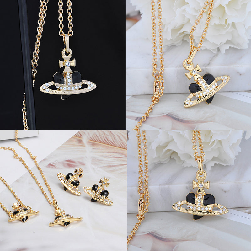 Mini Heart Shape Shaped Orb Design Gold Chain Necklace (7 Colors)