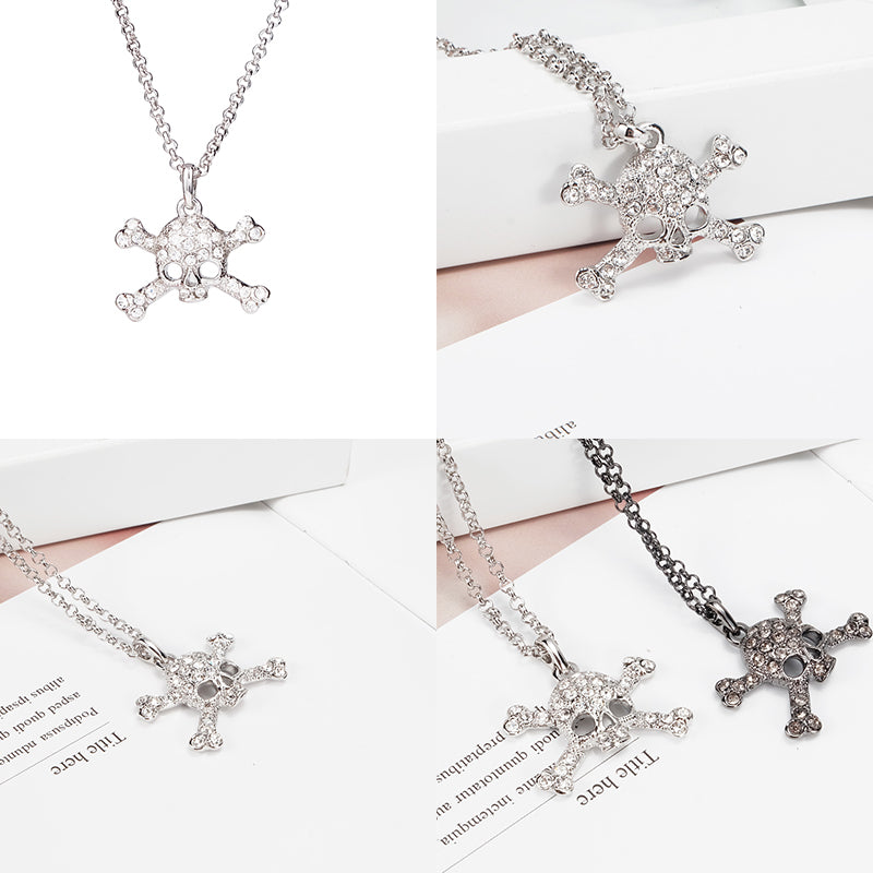 Skull & Crossbones Pearl Silver Pendant Necklace