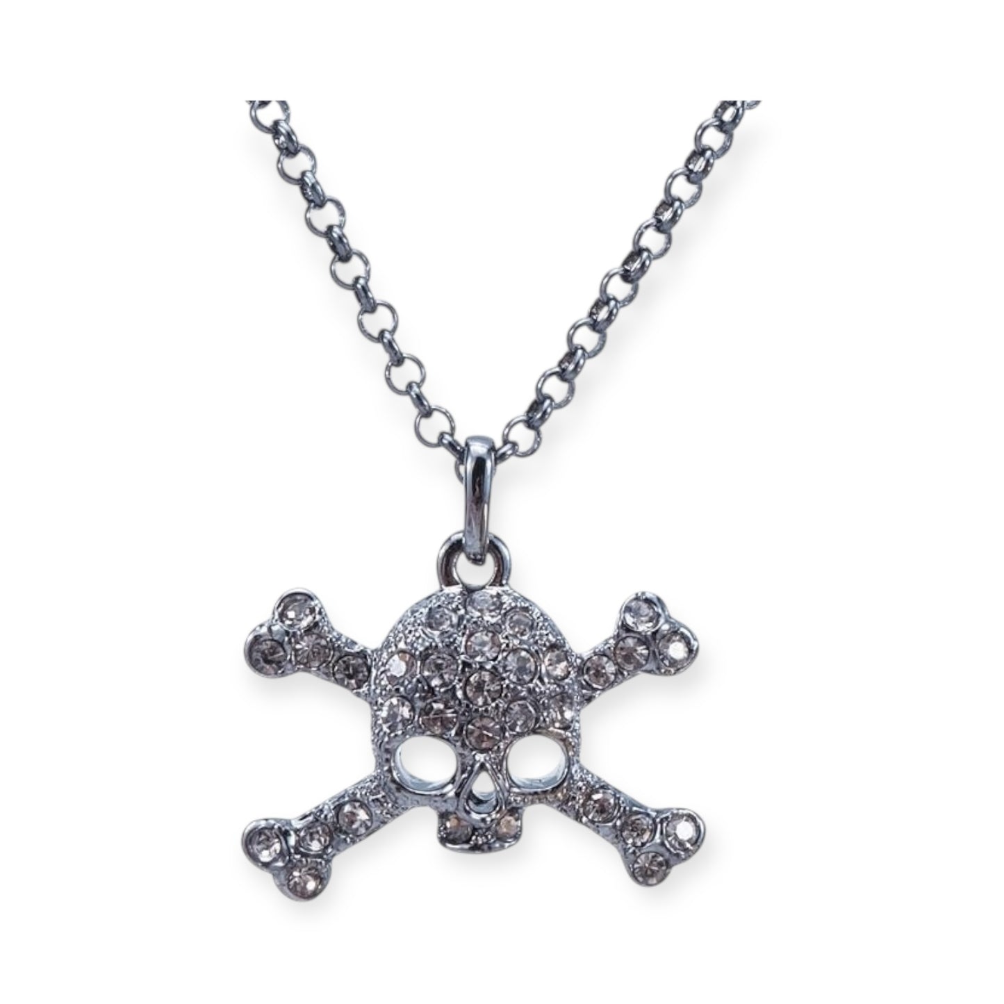 Skull & Crossbones Pearl Silver Pendant Necklace