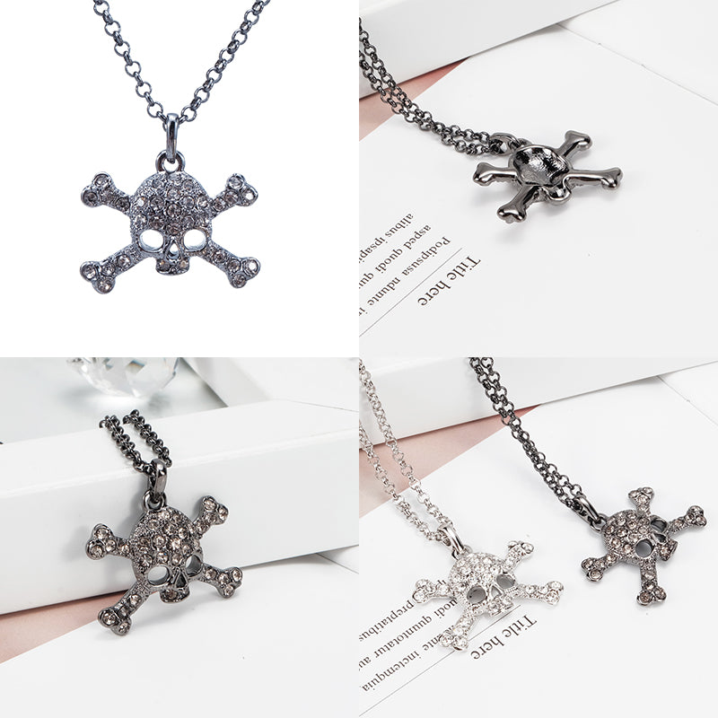 Skull & Crossbones Pearl Silver Pendant Necklace