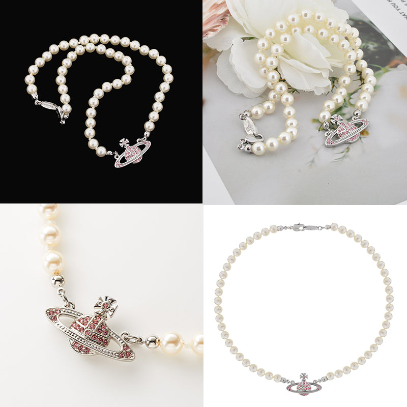 Beaded Pearl Colorful Abstract Pendant Orb Necklace (4 Colors)