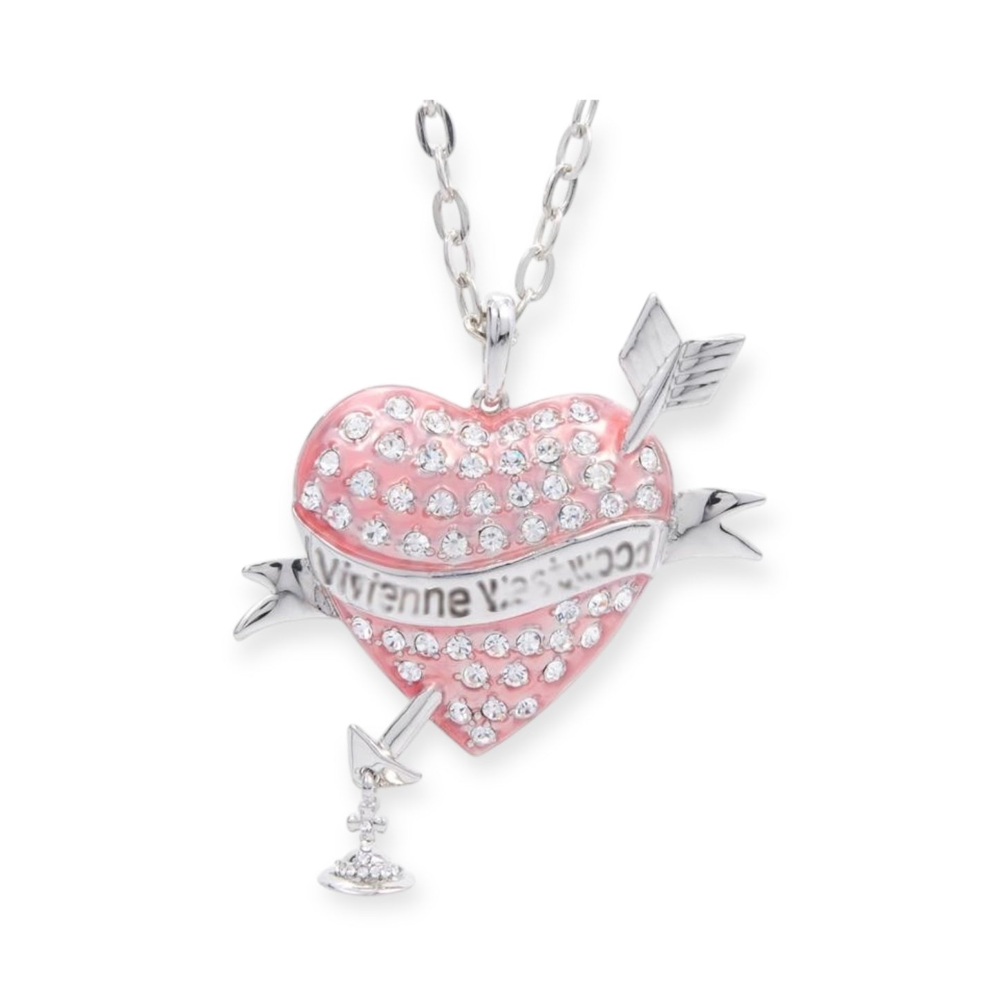 Heart Arrow Gem Studded Pendant Necklace Pink & Black (2 Colors)